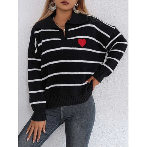 'Arcadia' Striped Heart Sweater - Celes Fashion